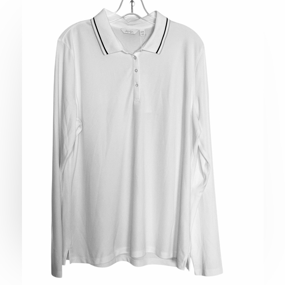 Lady Hagen Long Sleeve Golf Polo Women’s XXL W/Striped Collar NWT White